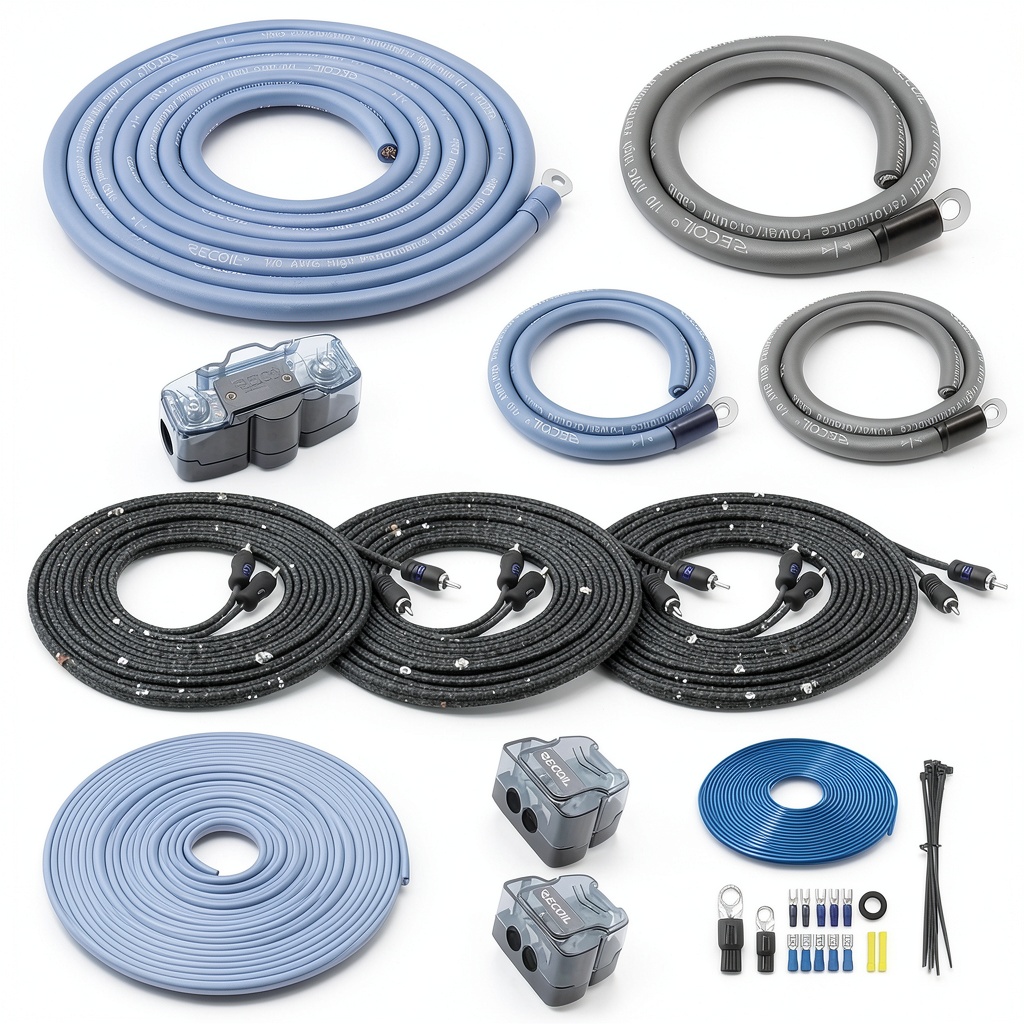 RECOIL wiring kit components laid out on a garage workbench